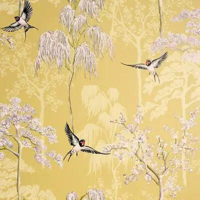 £14.99 • Buy Arthouse Japanese Garden Wallpaper Ochre Yellow Lilac Birds Blossom Tree