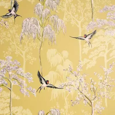 £14.99 • Buy Arthouse Japanese Garden Wallpaper Ochre Yellow Lilac Birds Blossom Tree