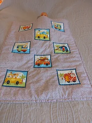 New Baby Cot Quilt Mauve Tiny Flowers With 8 Large Motifs Reverseible • £7.25