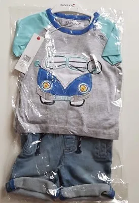 Babaluno Boys T-shirt & Short Set Camper Van Design Grey Marl 0-3 To 9-12 Months • £14.49