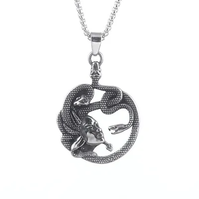 Stainless Steel Greek Medusa Gorgon Snake Head Pendant Medallion Necklace • $13.86