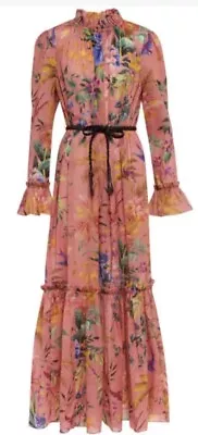 DESIGNER ZIMMERMAN “TROPICANA” PINK FLORAL MAXI DRESS COTTON  SIZE 2 As New • $460