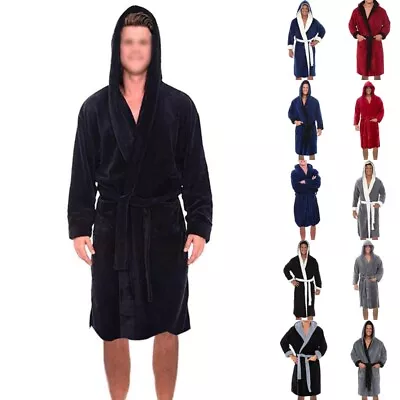 Mens Bath Robes Hoodie Dressing Gown Soft Long Sleeve Men's Towelling Night Warm • $25.73