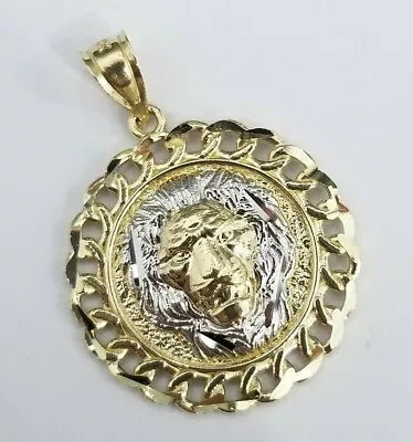 10K Yellow Gold Lion King Jungle Face Medallion Pendant Charm Cuban Link Border • $129.99