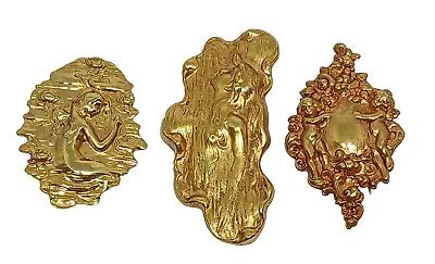 Vintage Brooch Lot 3 Stamped Baroque Pins Cherubs Water Nymph Maiden Lady • $11.99