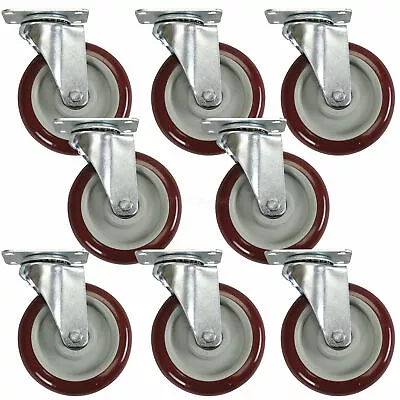 8 Pack 5 Inch 5'' Caster Wheels Swivel Plate Casters Polyurethane • $48.98