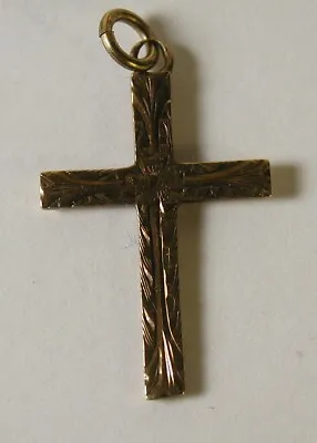 Vintage 10K Yellow Gold Engraved 1  CROSS Pendant • $24.95