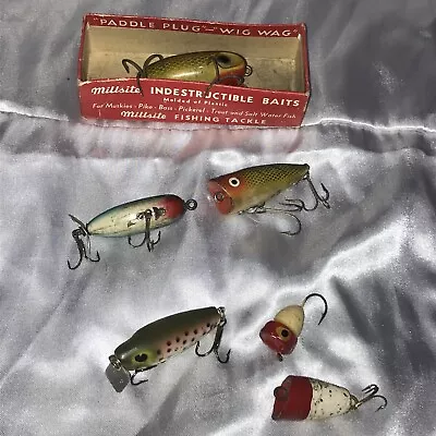 Vintage Poe’s Heddon  Millsite Wood Fishing Lure Lot With Box 1950’s • $55.95