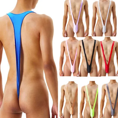 Men's Glossy Sexy Mankini Swimwear One-piece Wrestling Jockstrap Singlet Thongs  • $7.43