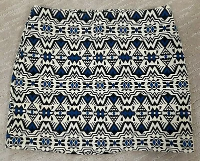 H&M Divided Cobalt Blue Aztec Print Mini Skirt Jaquared Ladies Sz 8 Tribal Print • $13.98