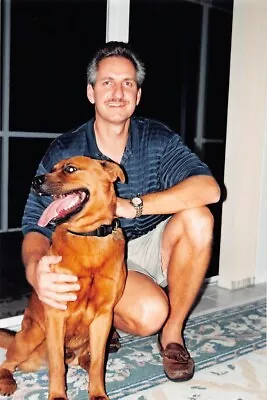 1990s Original Color Photo 4x6 Man Brown Pet Dog Portrait D35 #45 • $3.50