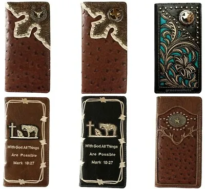 Longhorn TX State Cross Praying Cowboy Men Western Wallets Bifold Check Book  • $10.99