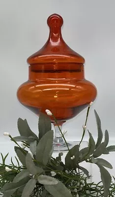 Vintage Empoli Style Glass Tangerine Apothecary Candy Jar Circus Tent • $38