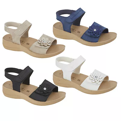 £12.99 • Buy Ladies Sandals Womens Touch Fastening Summer Diamante Ankle Strap Casual Shoes