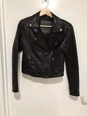 FOREVER NEW Zip Front Genuine Leather Biker Jacket Size 8 EUC • $70