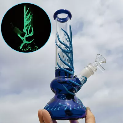 11'' Heavy Glass Smoking Pipe Luminous Hookah Blue Hand Pipes W/ 14mm Male  Bowl • $47.29