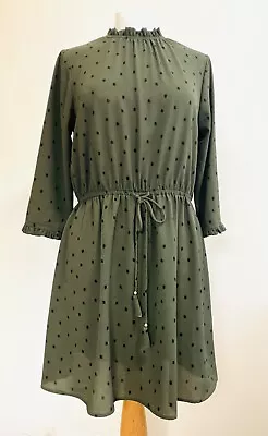 PAPAYA Vintage 70s Style Green Olive Dress Size 12 Uk Retro Dress Day Dress • £14.99