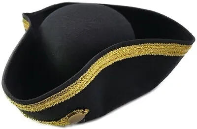 Admiral Pirate Tricorn Hat Black Gold Nautical Fancy Dress Costume Headwear New • £23