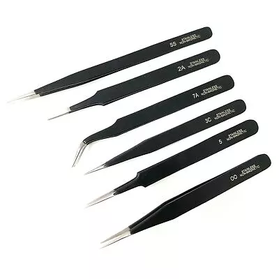 Tweezers Epoxy Coated Steel Set Of 6 Non Magnetic Craft Jewellery Tweezer Tool • £4.99