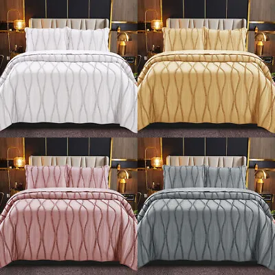 3 Piece Quilted Bedspread Bed Throw Embossed Bedding Set Single Double King Size • £22.99