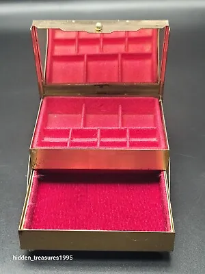 Vintage New York City Jewelry Box Gold/ Red Felt Interior Drawer Tiers/4 X3 X2  • $27.99