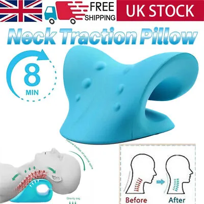 Cervical Traction Pillow Neck Stretcher Device Neck Pain Headaches Relief-Blue • £6.85