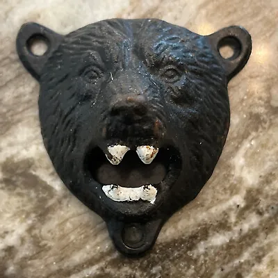 GRIZZLY BEAR HEAD BOTTLE OPENER Wall Mount Cast Iron Painted Black Clean!!! • $8.99