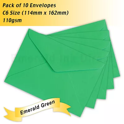 Pack Of 10 Envelopes - C6 Size (114mm X 162mm) - Emerald Green • $3.95