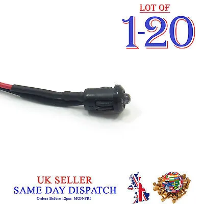 3mm 12V DC Light Emitter Ultra Bright Flashing Pre-Wired LED 20cm Cable + Holder • £2.56