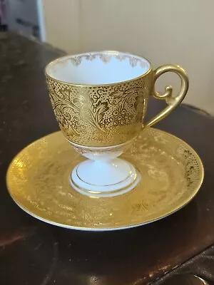 Vintage Limoges Coronet Demitasse Footed Cup & Saucer White Textured  Gold • $7.99