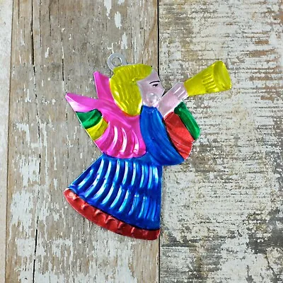 Mexican Tin Angel Blue Trumpeting Decoration • £3