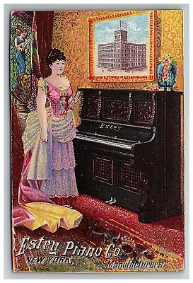 Estey Piano Card Co Trade Victorian Organ Lady In Dress J J Waffle Wausea Ohio • $12.25