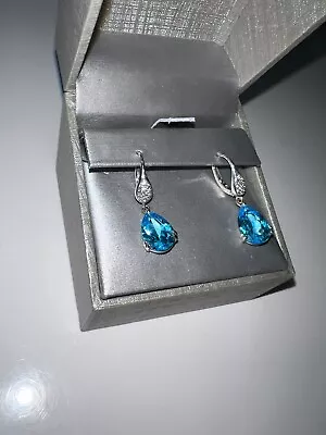 Zales Pear-Shaped Swiss Blue Topaz-White Topaz Drop Earrings In Sterling Silver • $75.90