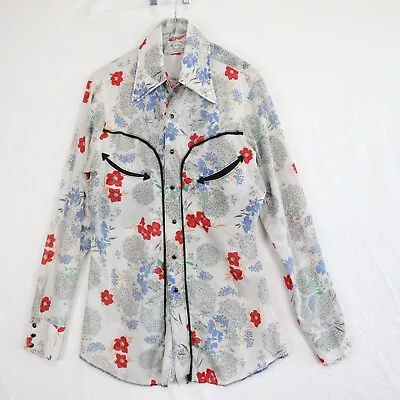 Larry Mahan Shirt Mens Large Western Cowboy Rodeo Pearl Snap Floral Rockabilly • $59.99