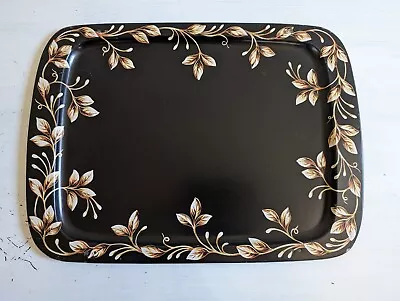 Vintage MCM Metal Serving TV Tray No Legs/Stand Black With Brown & White Leaves • $8.75