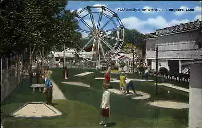 Miniature Golf Course& Ferris Wheel - Buckeye Lake OH Linen Amusement Park PC • $4.97