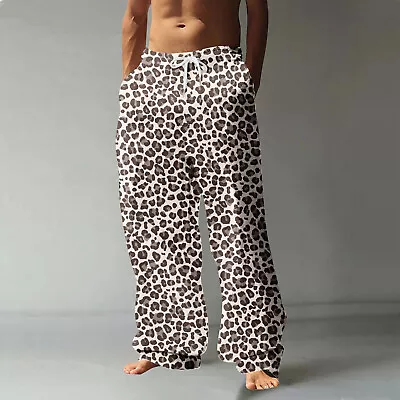 Men's Four Seasons Fashion Casual Digital 3D Leopard Print Casual Straight Leg • $20.99
