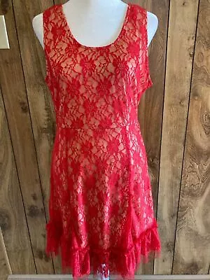 A’reve By Anthropologie Red Lace And Tulle Tank Dress Size Medium • $29