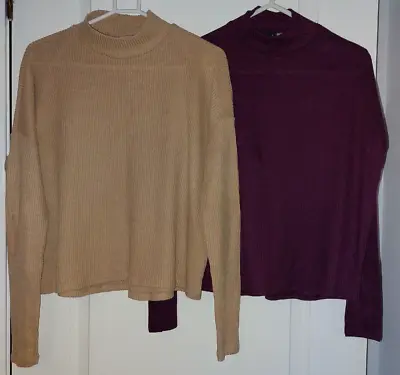 £4.99 • Buy 2 X H&M Divided Long Sleeve Tops In Camel & Purple/Wine - Size XS