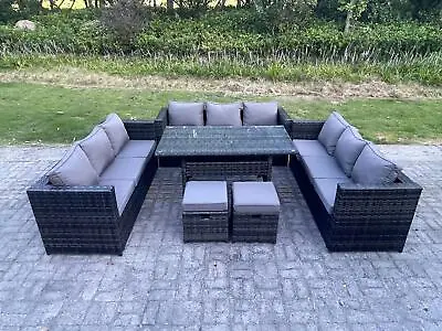 Fimous Outdoor Wicker Garden Furniture Rattan Sofa Set Rectangular Dining Table • £759