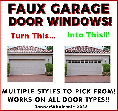 Faux Garage Door Windows Decorative Black Window Decals For Two Car Garages • $22.95
