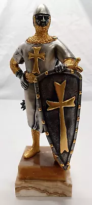 Rare Italian GIUSEPPE VASARI Knight In Armor Crusader W Shield 9  Sculpture • $79.99