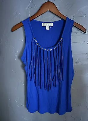 Nwt Michael Kors Womens Size Medium Royal Blue Sleeveless Shirt Mk Top Fringe • $16.99