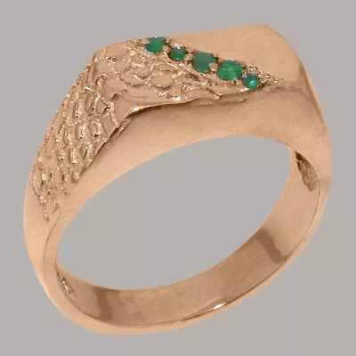 14ct Rose Gold Natural Emerald Mens Band Ring - Sizes N To Z • $1675.85