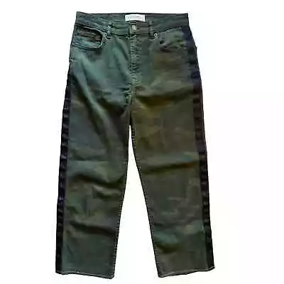 Zara Woman Green Camo High Waist Wide Leg Cropped Denim Jeans Size 2 • $31