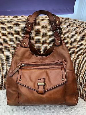 M&S COLLECTION Dark Tan Brown LEATHER Tote Or Shoulder Bag In VGC • £9.99