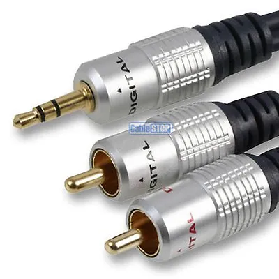 1M 3.5mm Mini Headphone Male Jack Stereo To 2 RCA Phono Plugs Cable OFC Lead • £5.35