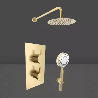 Brushed Brass Concealed Shower Mixer Thermostatic Valve Over Head + Rail • £159