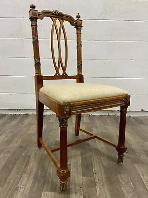 Vintage Louis XVI Style Dining Side Chair With Brass Accents And Fluted Legs • $649