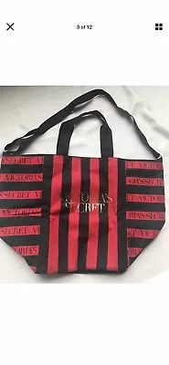 Victorias Secret The Perfect Red Weekender Tote Beach Bag Zipper Black Striped  • $21